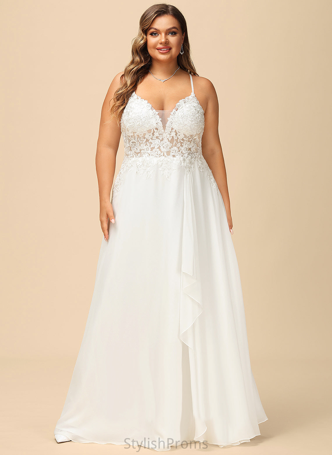 Lace Chiffon With Wedding Dress Haley A-Line Sequins V-neck Wedding Dresses Floor-Length