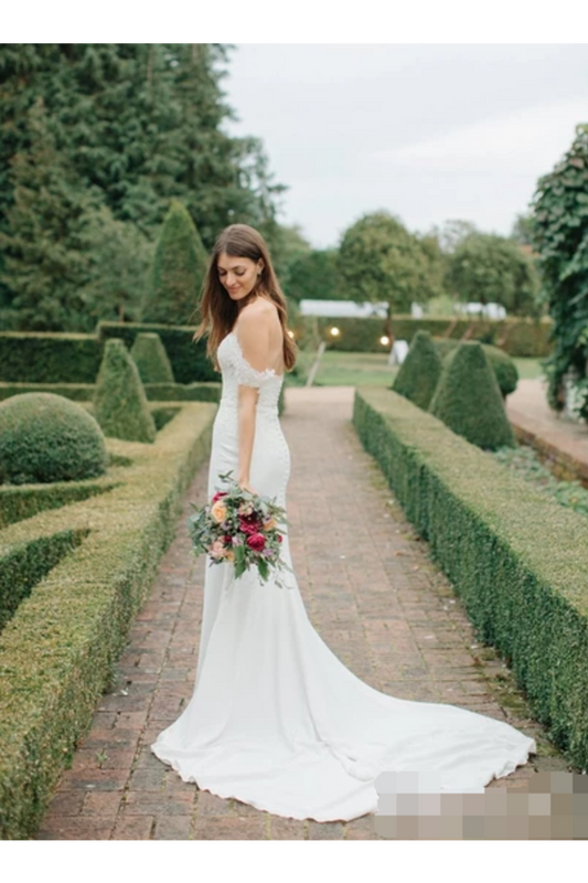 Sweetheart Lace Mermaid Wedding Dress With Off Shoulder Neckline Chapel Train