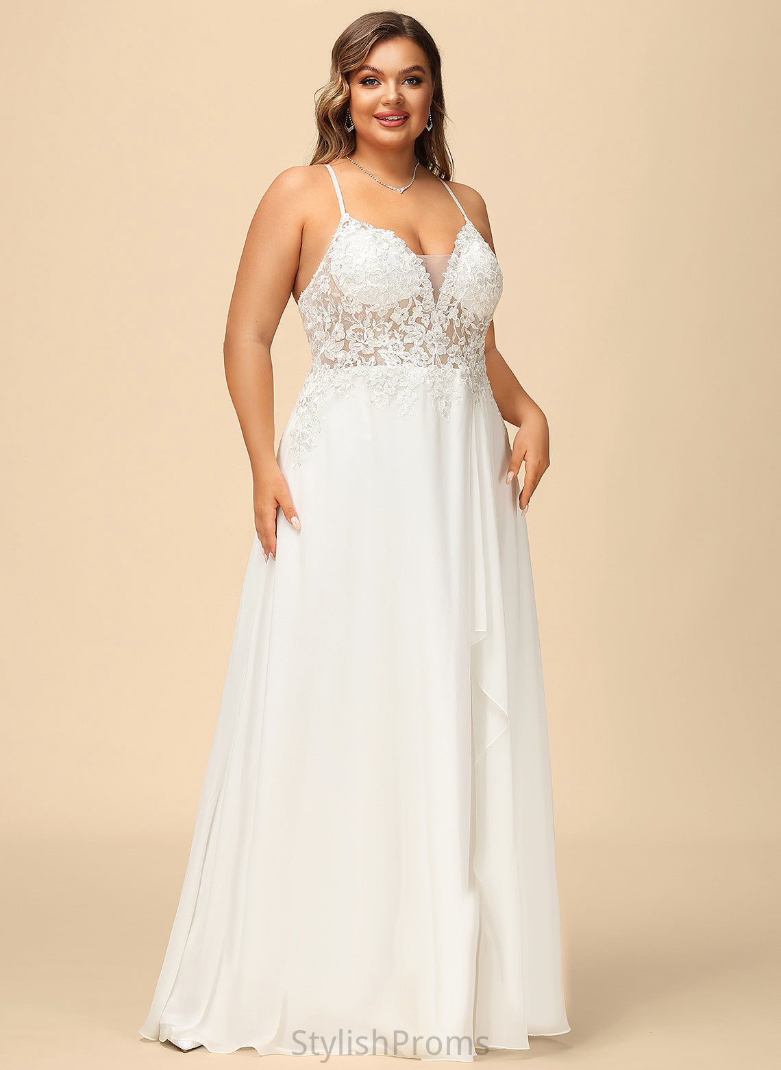 Lace Chiffon With Wedding Dress Haley A-Line Sequins V-neck Wedding Dresses Floor-Length