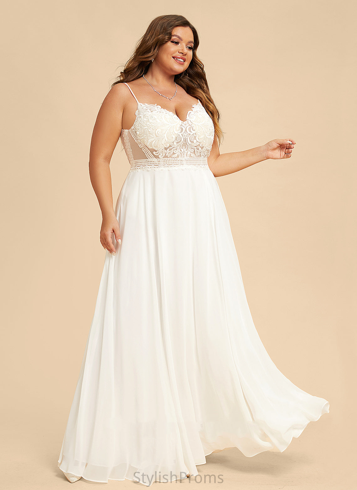 Floor-Length Paulina Chiffon A-Line Wedding Wedding Dresses V-neck Lace Dress