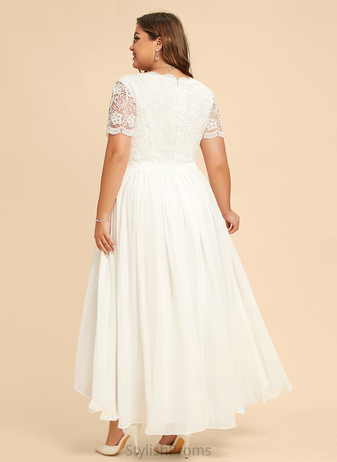 A-Line Wedding Dresses Dress Erika V-neck Chiffon Lace Asymmetrical Wedding