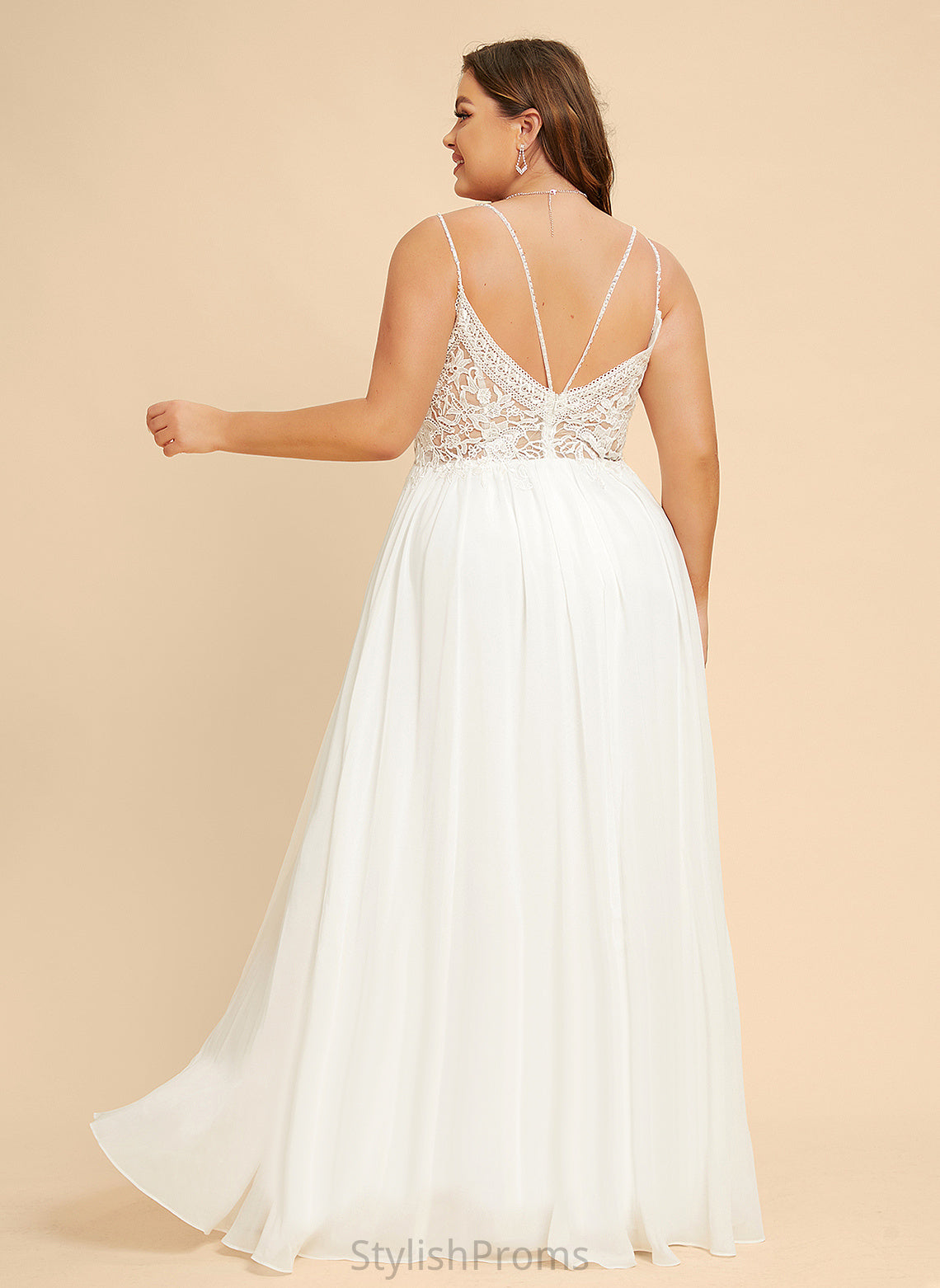 With Beading V-neck Lace A-Line Chiffon Tia Floor-Length Wedding Wedding Dresses Dress