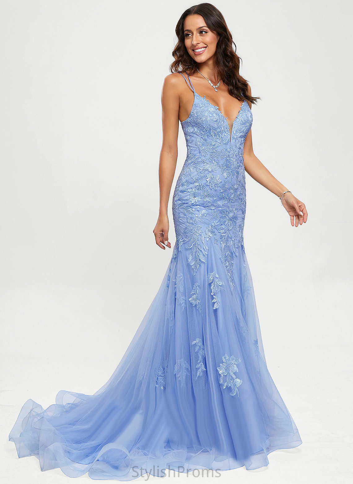 With Lace Tulle Sweep Sequins Prom Dresses Train Karen V-neck Trumpet/Mermaid