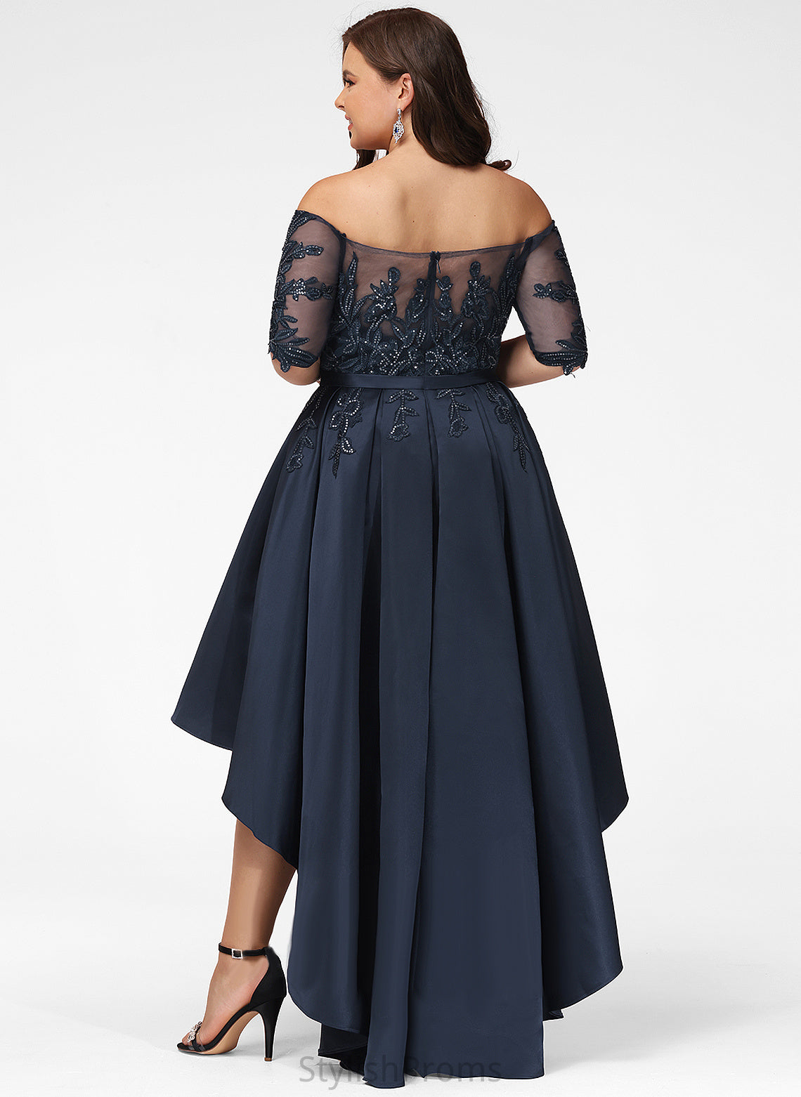 Sequins Off-the-Shoulder Asymmetrical Prom Dresses Destinee With Lace Satin A-Line