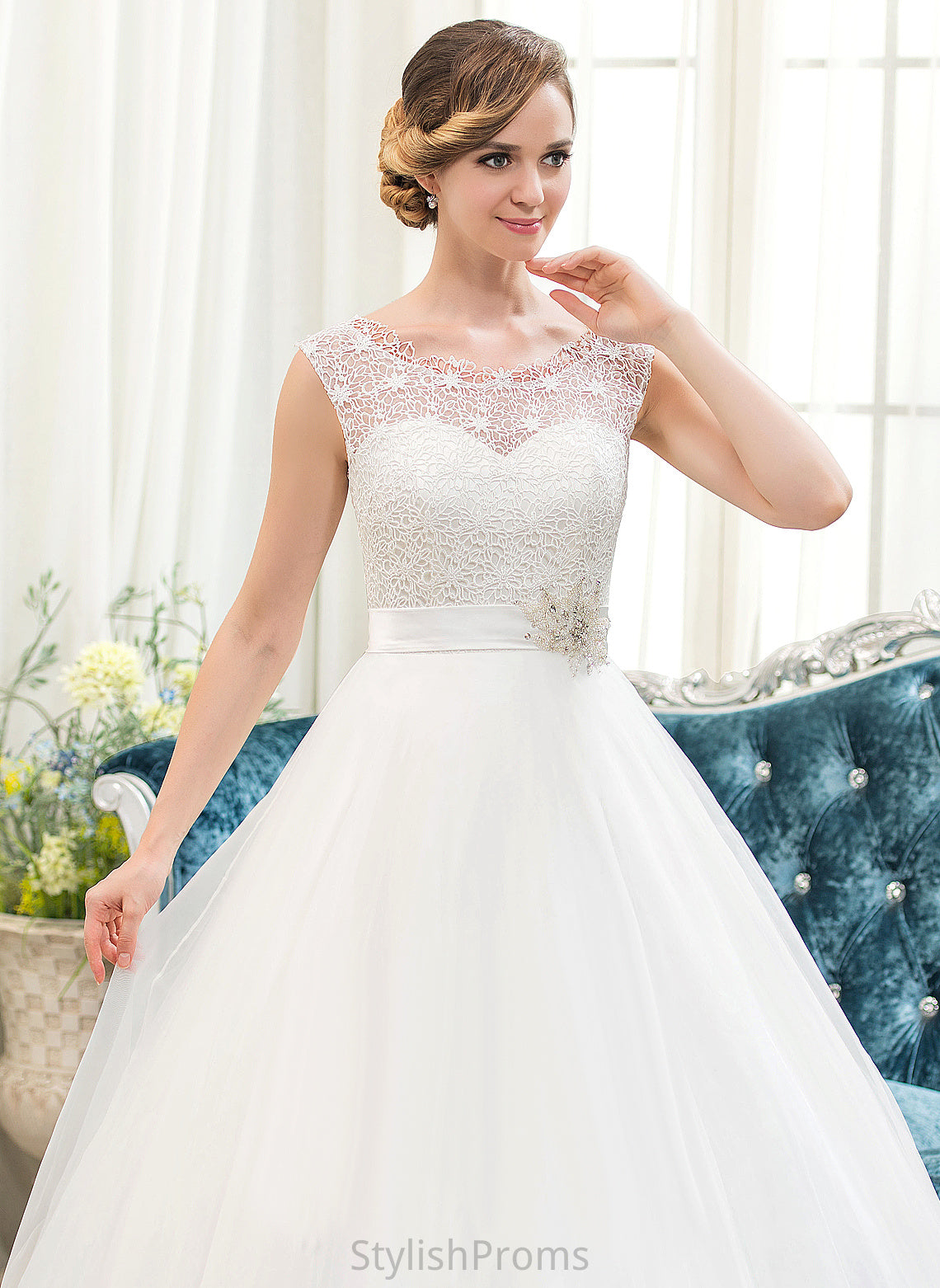 Lace Sweep Wedding Dresses Beading Satin Milagros Wedding Train Organza Ball-Gown/Princess Sequins With Dress