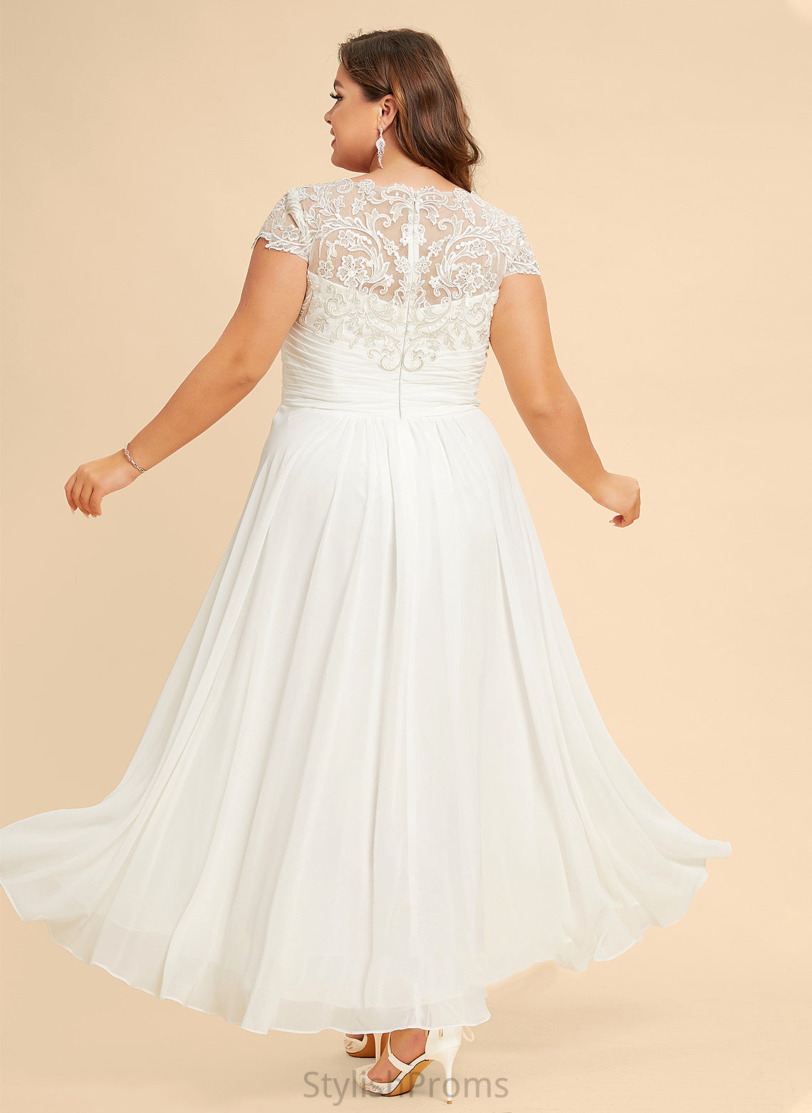 Scoop Wedding Dresses Chiffon Asymmetrical Lace Laney A-Line Dress Wedding Neck