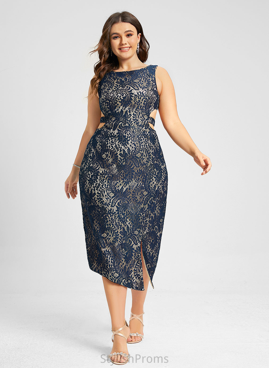 Cocktail Dresses Front Sheath/Column Lace Kamryn Cocktail Dress Split With Scoop Neck Tea-Length