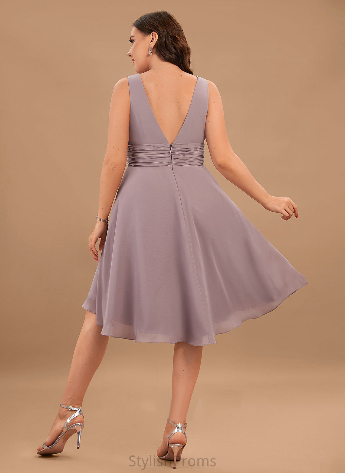 Chiffon Cocktail Cocktail Dresses Asymmetrical Ruffle Dress Anabel V-neck A-Line With