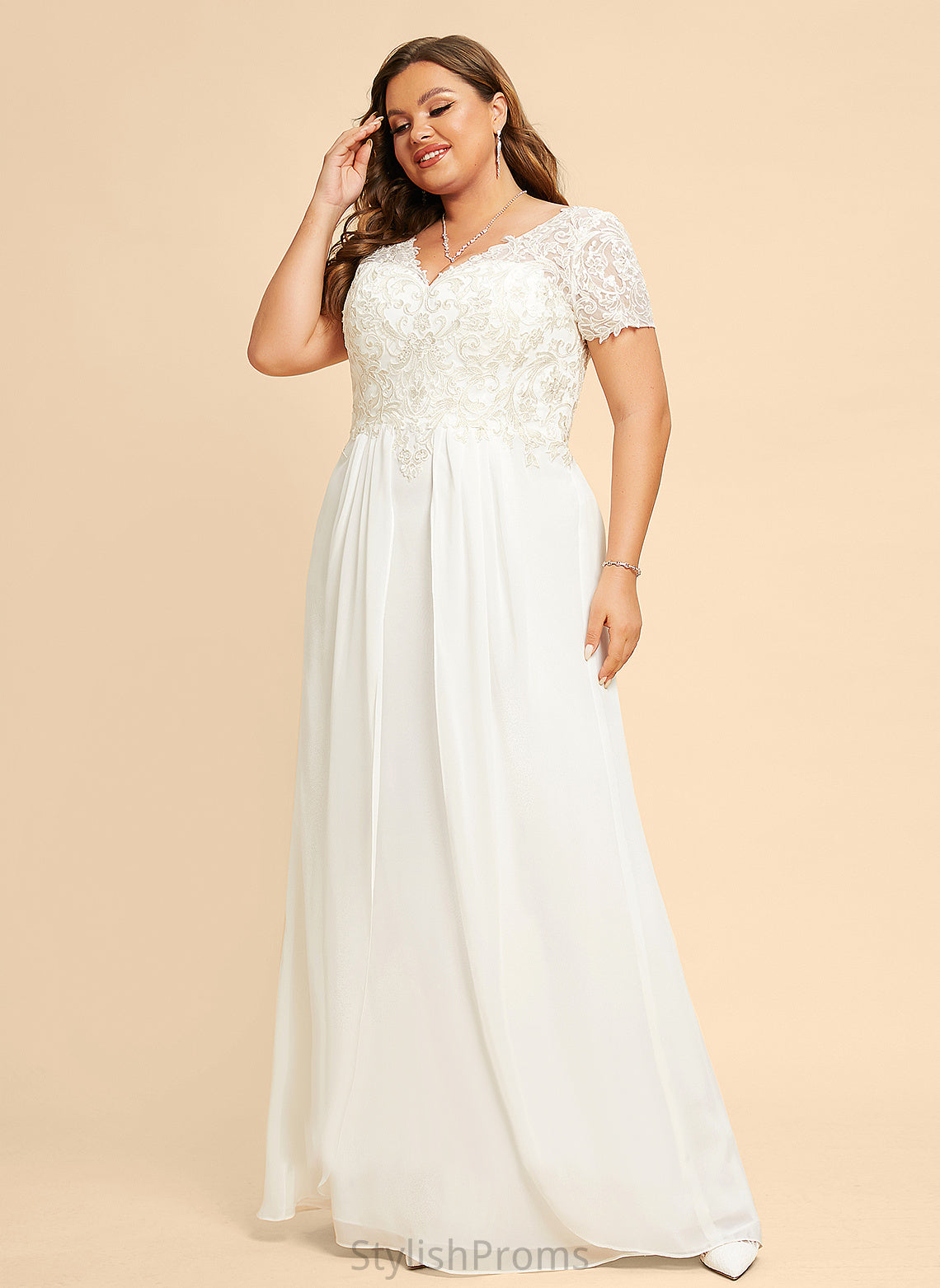 Wedding Floor-Length Chiffon Lace V-neck Janae With A-Line Dress Wedding Dresses