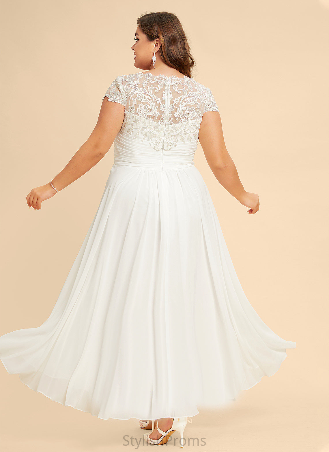 Wedding Dresses Scoop Chiffon Dress A-Line Wedding Lace Asymmetrical Maya