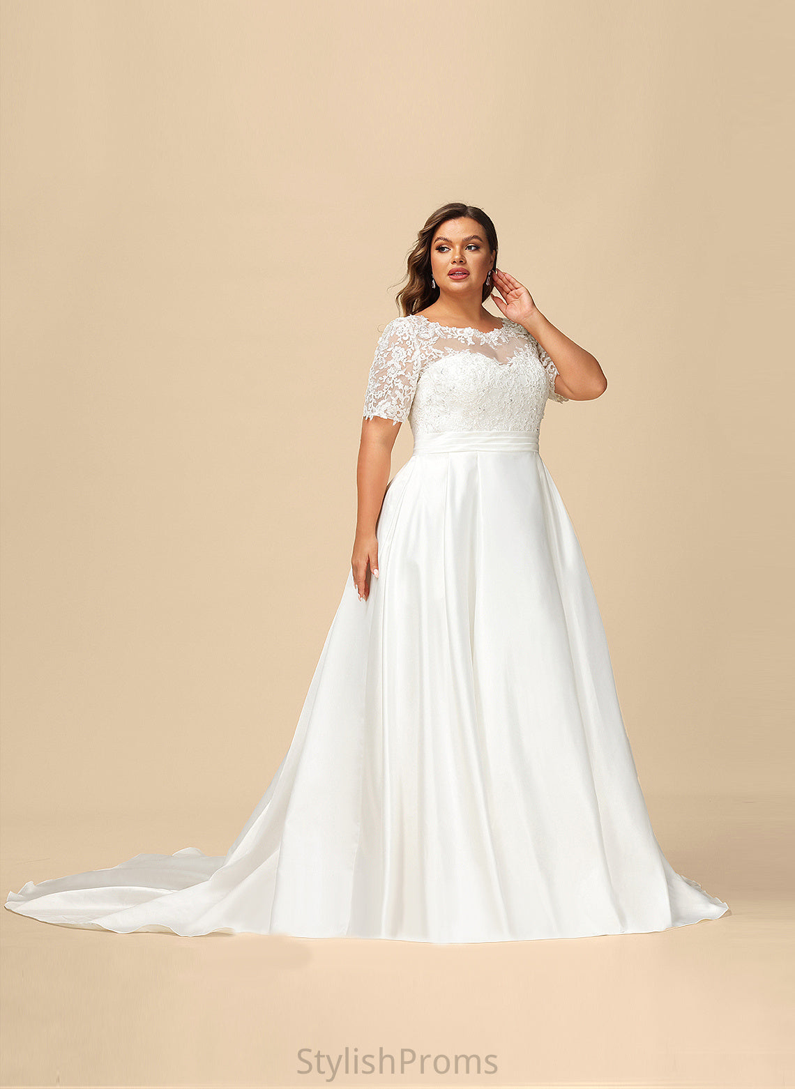 Beading Court Wedding Dresses Kiera Lace Wedding Sequins Train Pockets Satin With Dress Ball-Gown/Princess