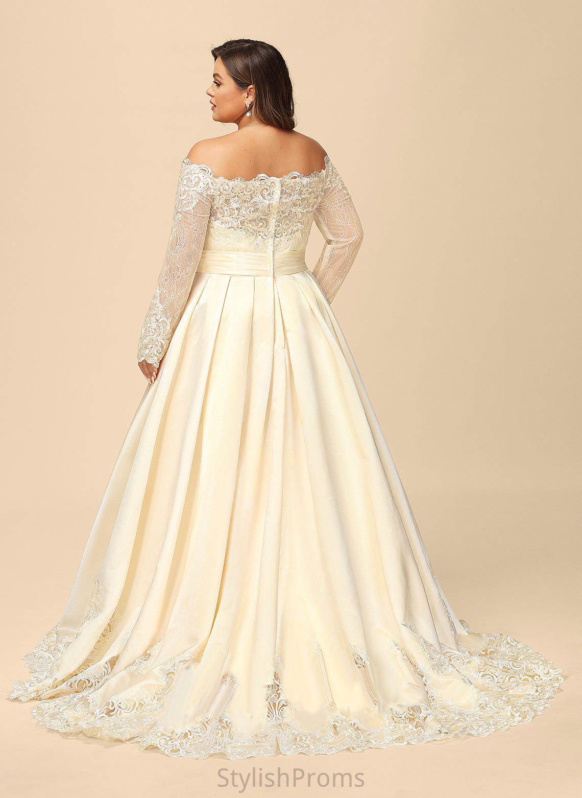 Beading Sequins Dress Wedding Dresses Sweep Wedding Satin Ball-Gown/Princess Abigayle Train Off-the-Shoulder With Lace