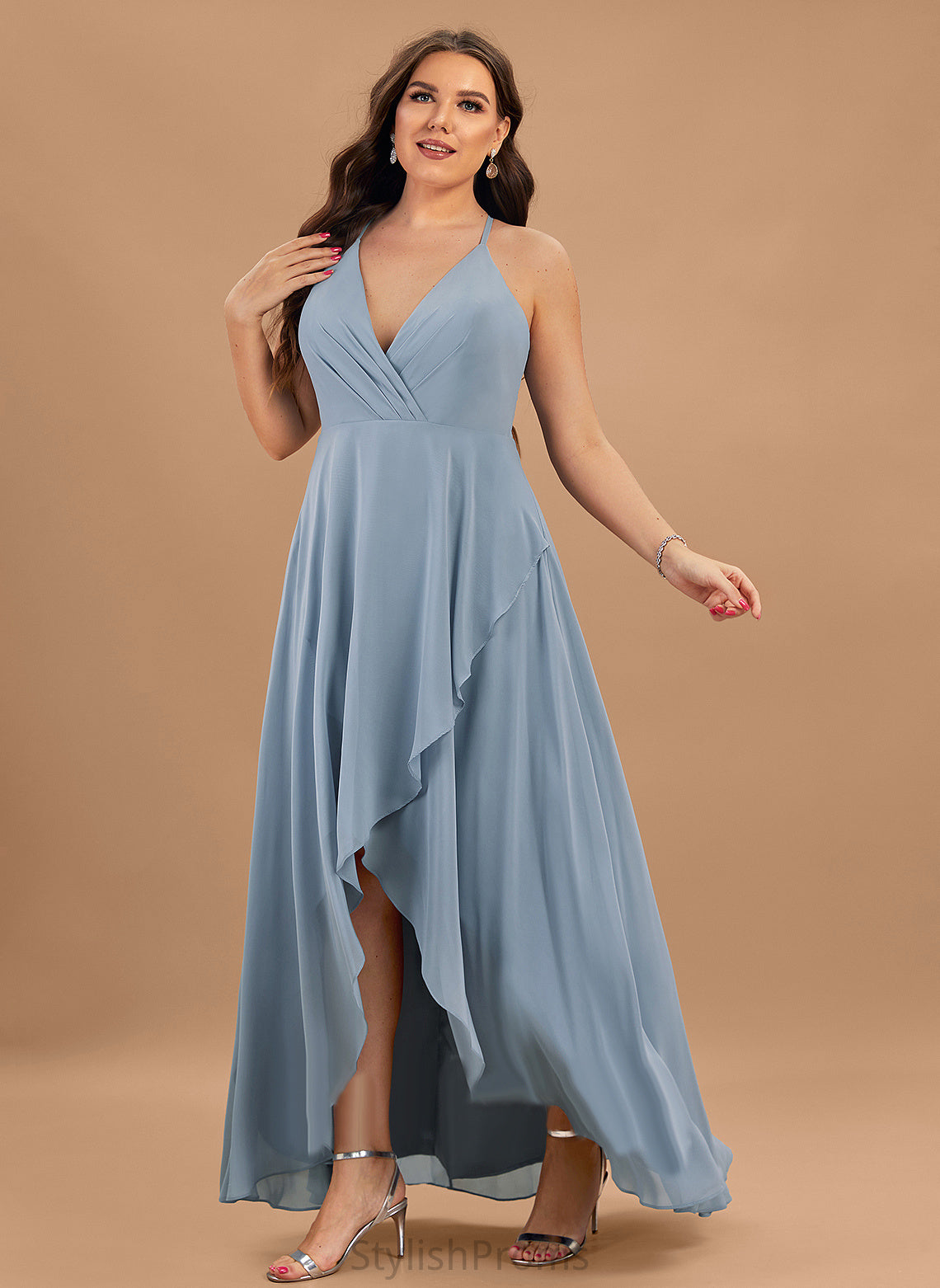 V-neck A-Line Cocktail Dresses Kayley Chiffon Cocktail Asymmetrical Dress