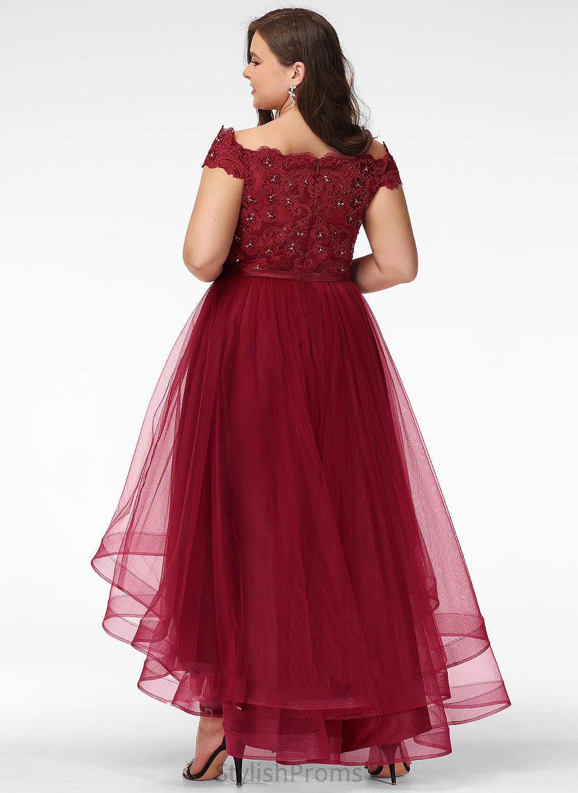 Lace Lace Paisley Asymmetrical With Beading Cocktail A-Line Cocktail Dresses Tulle Off-the-Shoulder Bow(s) Dress