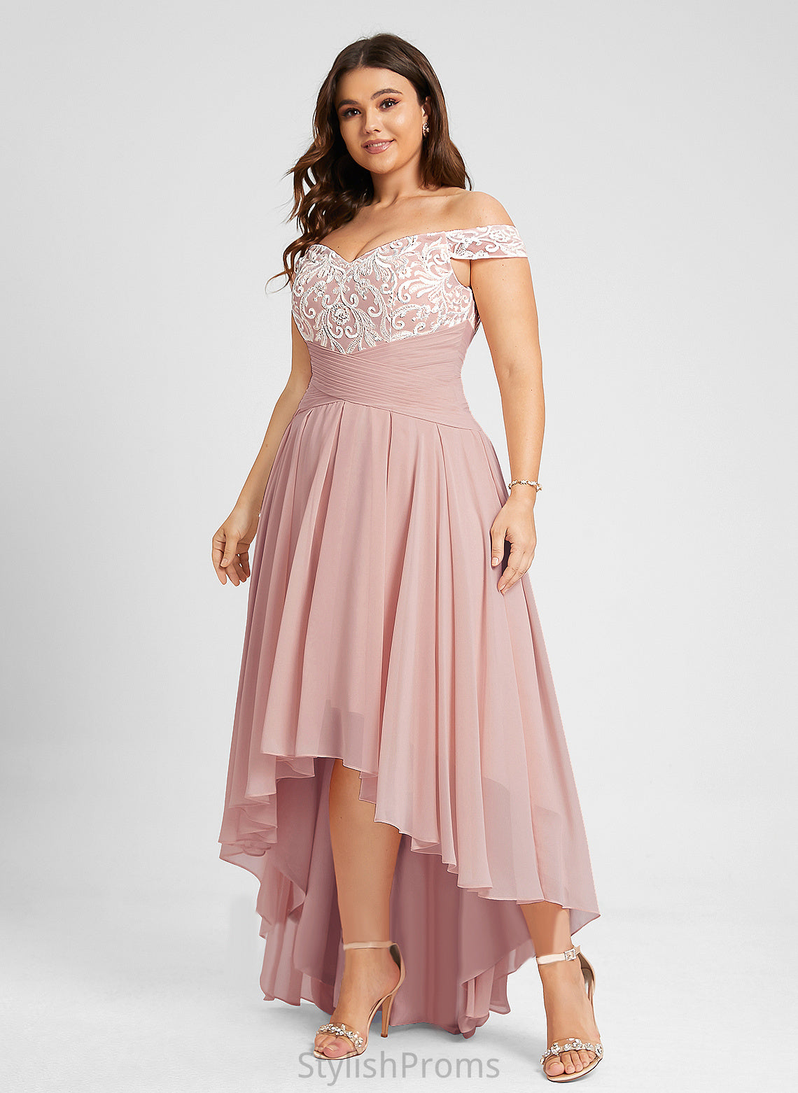 Lace A-Line Dress Asymmetrical With Pleated Carlee Wedding Wedding Dresses Off-the-Shoulder Chiffon