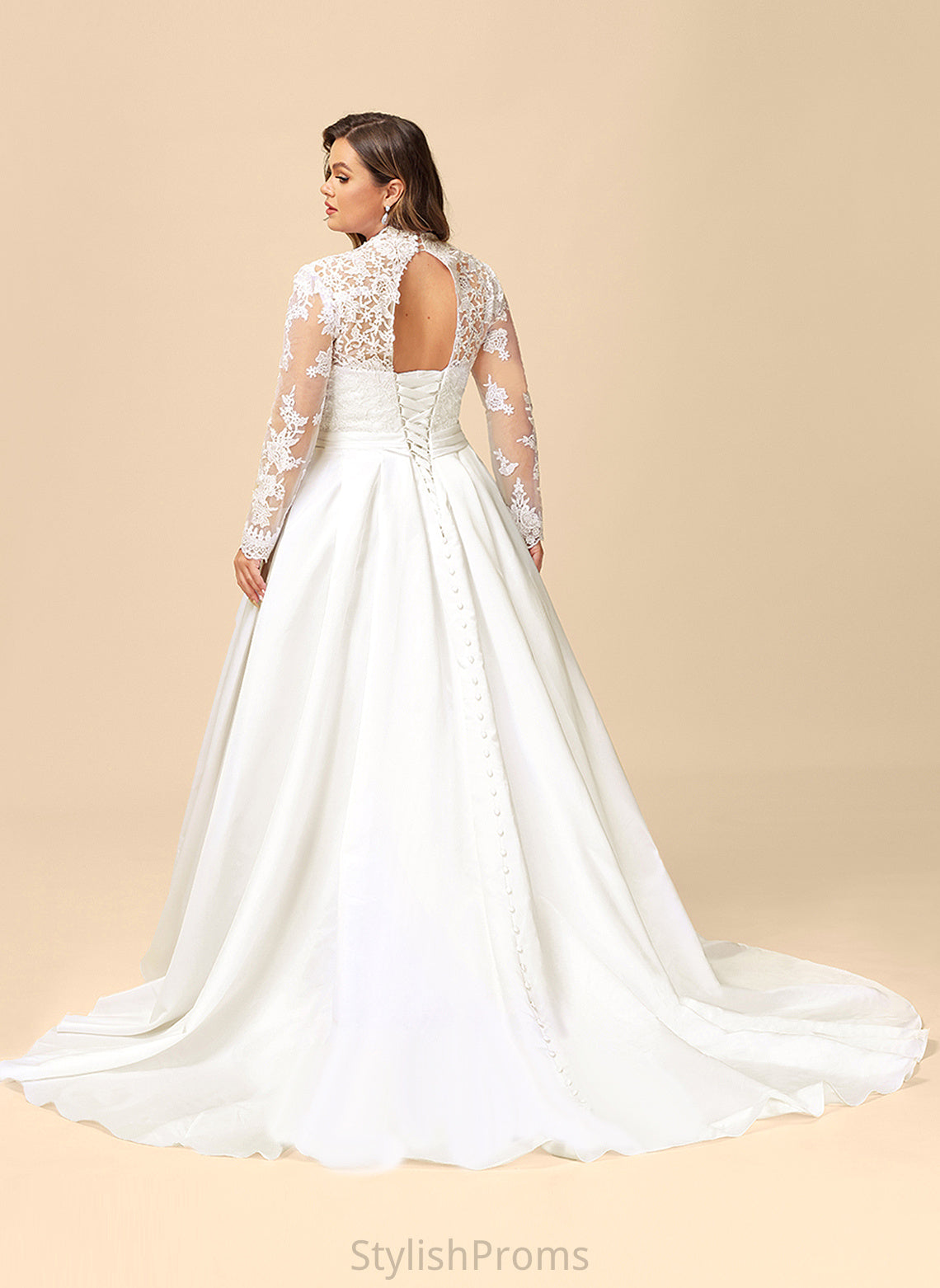 Dress Bow(s) Satin Court Train V-neck With Wedding Dresses Wedding Ball-Gown/Princess Lace Lorelai