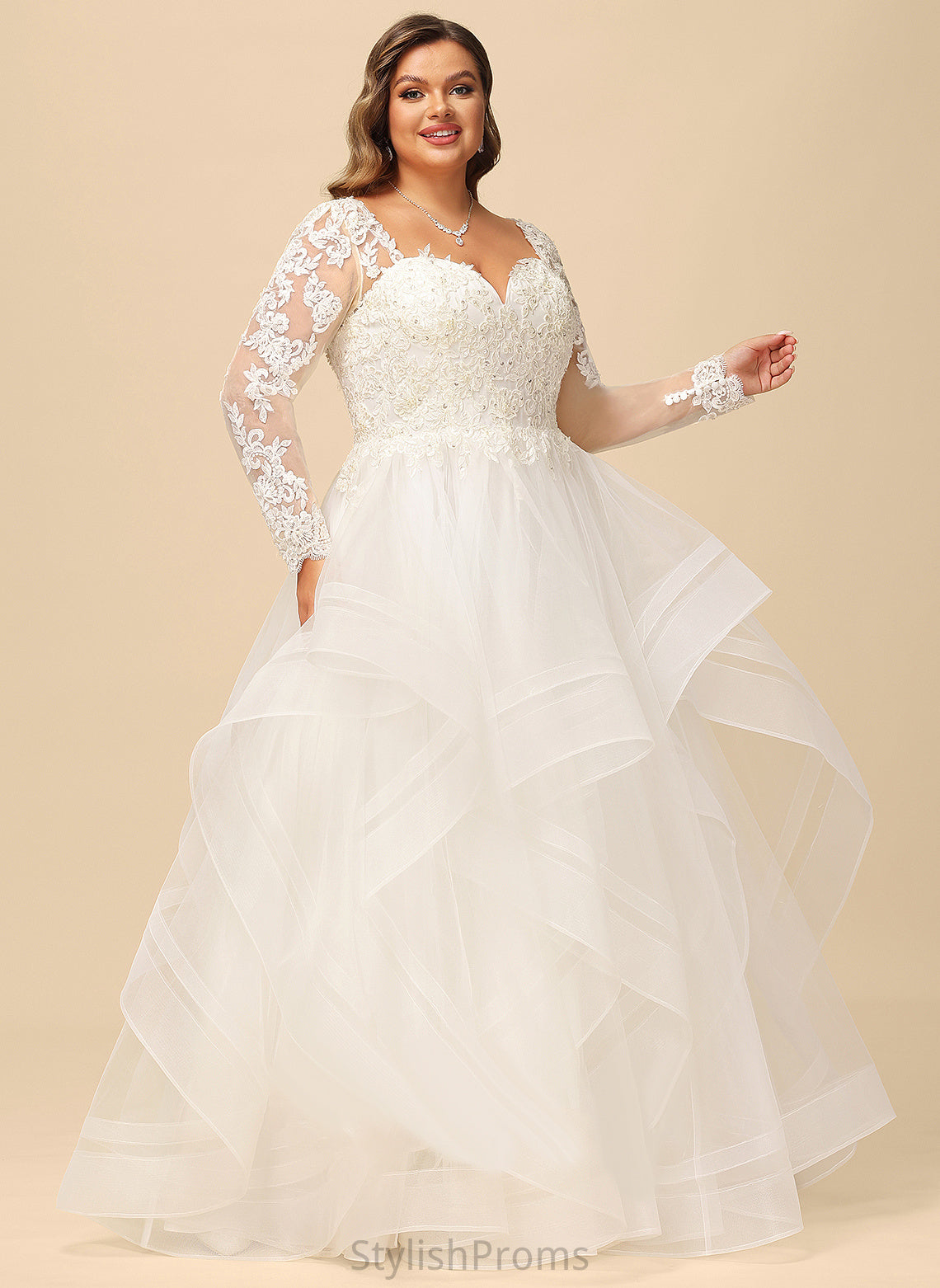 Tulle Ball-Gown/Princess Lace Sequins V-neck With Wedding Beading Yadira Wedding Dresses Floor-Length Dress