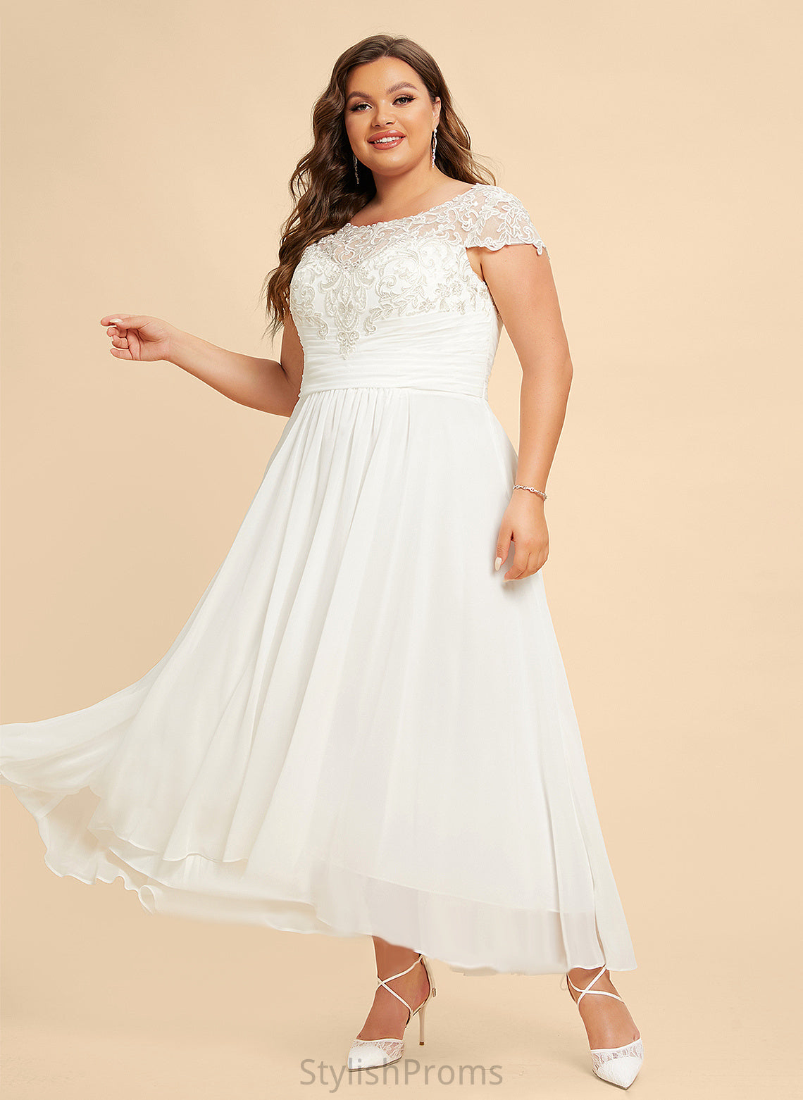 Wedding Dresses Scoop Chiffon Dress A-Line Wedding Lace Asymmetrical Maya