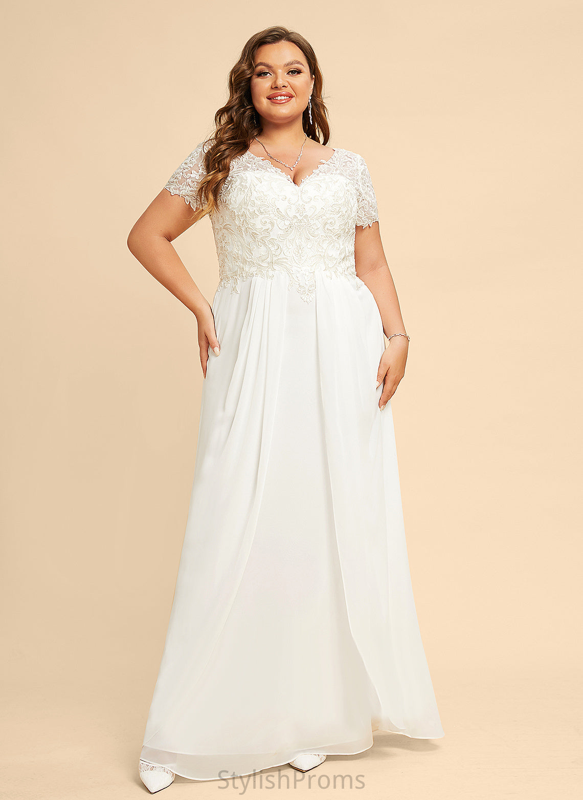 Wedding Floor-Length Chiffon Lace V-neck Janae With A-Line Dress Wedding Dresses