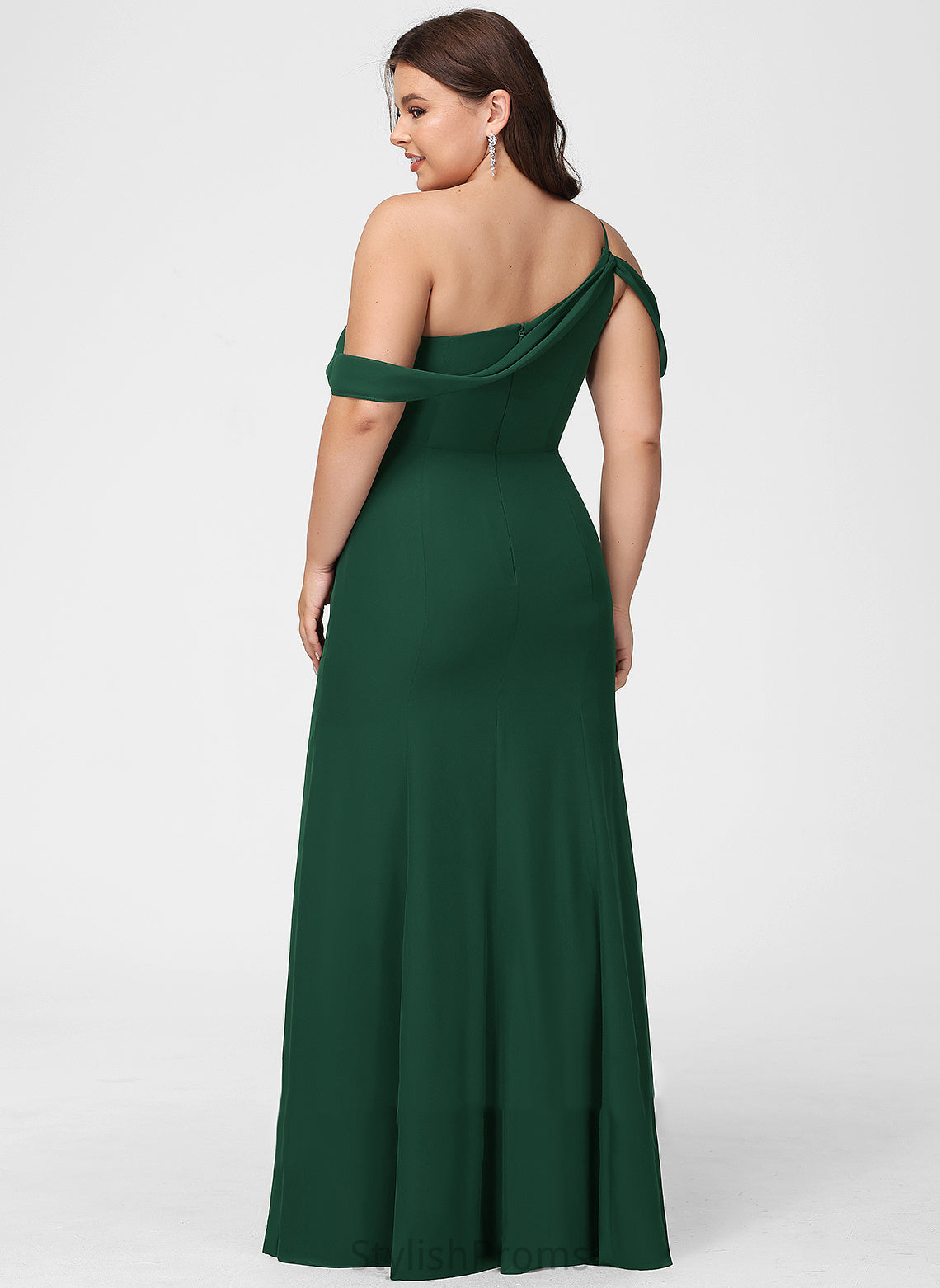 Embellishment Silhouette SplitFront One-Shoulder Floor-Length Trumpet/Mermaid Neckline Fabric Length Leslie Sleeveless Empire Waist Bridesmaid Dresses