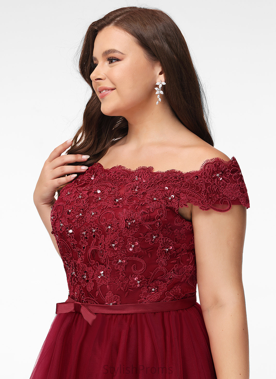 Lace Lace Paisley Asymmetrical With Beading Cocktail A-Line Cocktail Dresses Tulle Off-the-Shoulder Bow(s) Dress