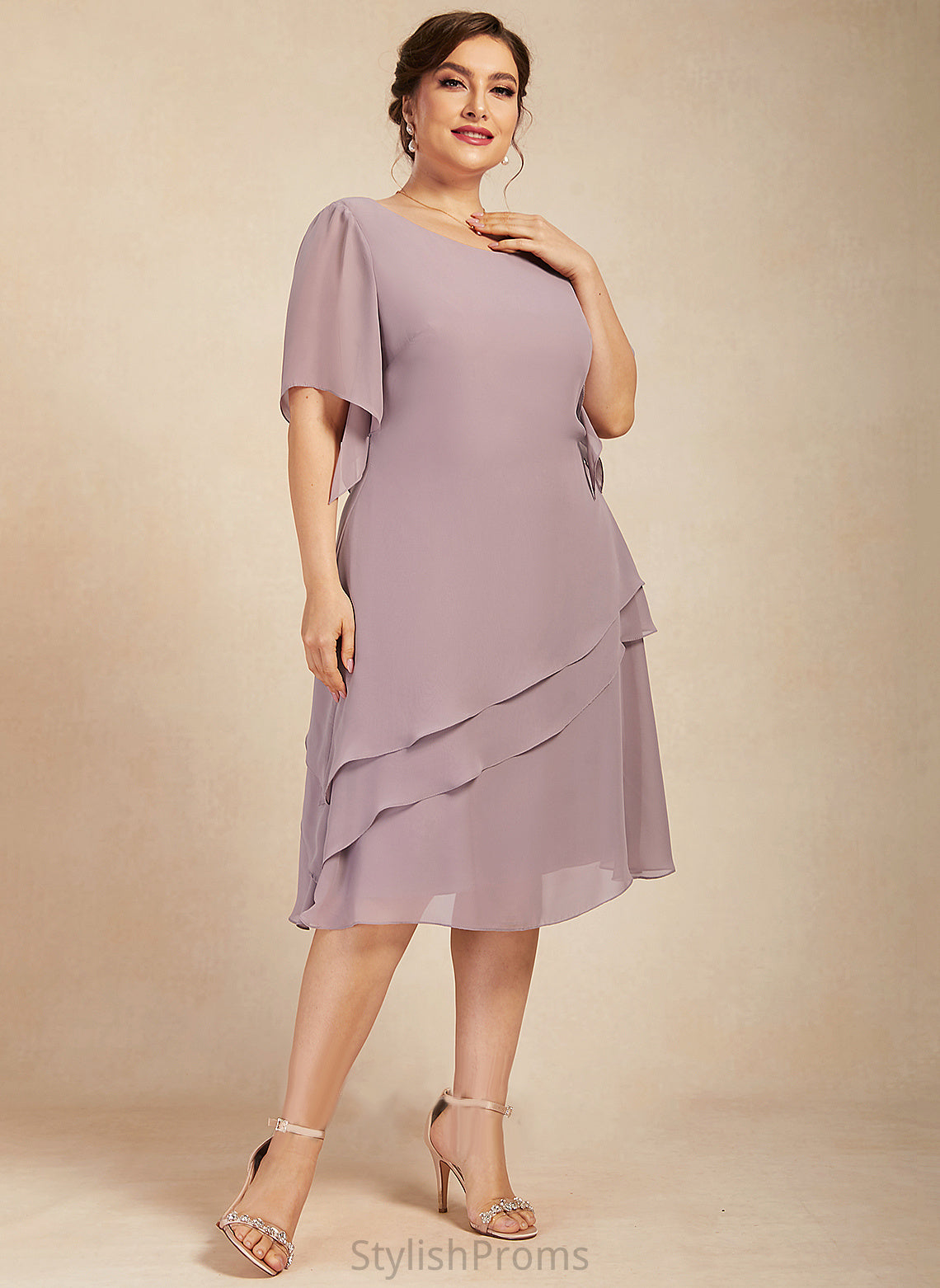 Scoop Ruffles Cocktail A-Line Abigayle Cascading Dress With Cocktail Dresses Neck Knee-Length Chiffon