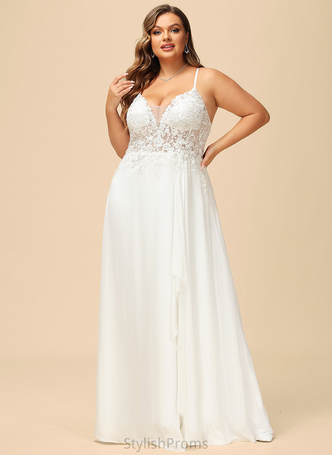 Lace Chiffon With Wedding Dress Haley A-Line Sequins V-neck Wedding Dresses Floor-Length