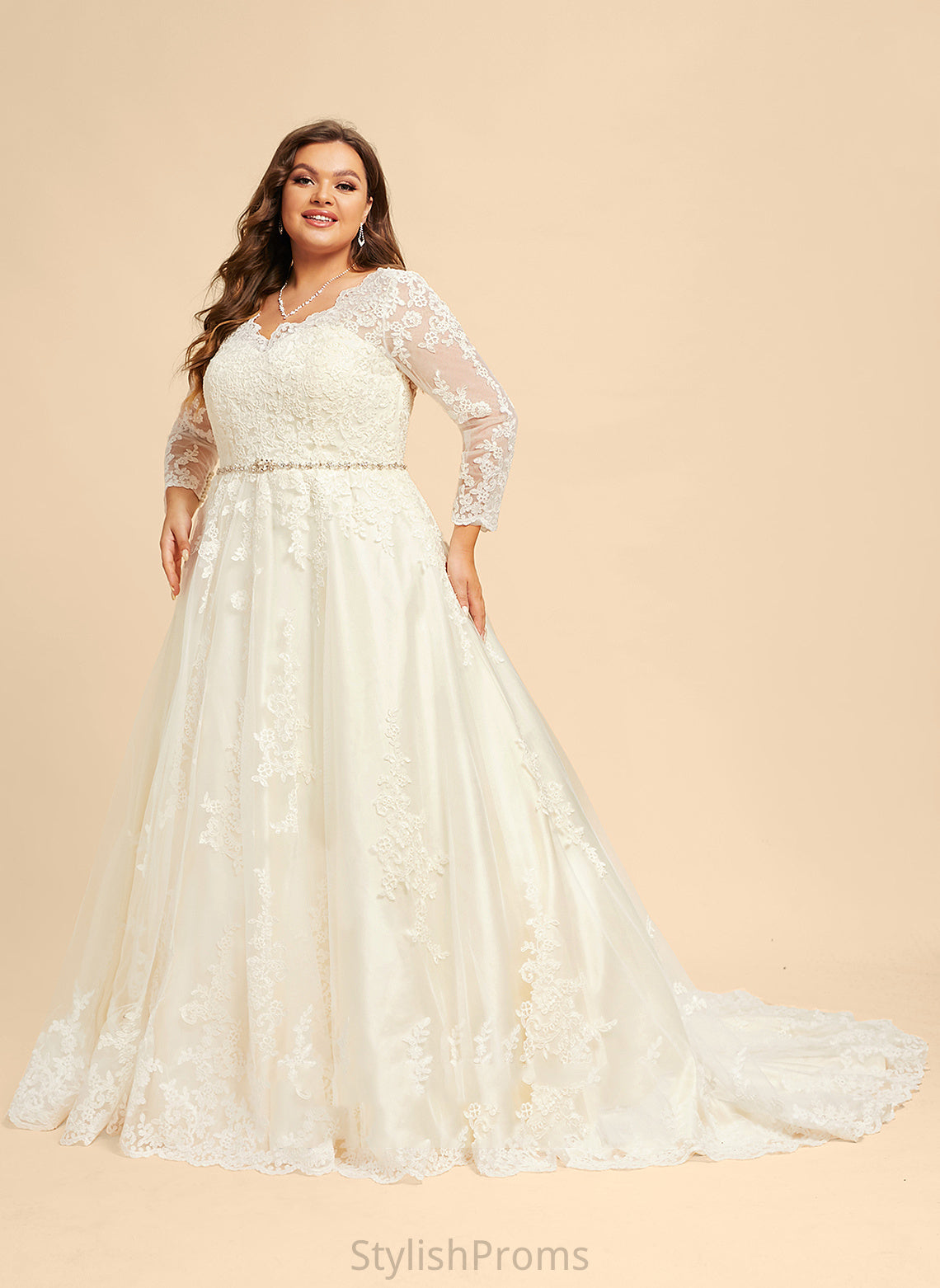 Dress Lace Wedding Dresses Train Wedding With Beading Ball-Gown/Princess V-neck Tulle Marissa Sequins Chapel