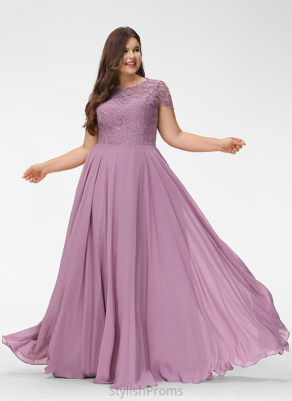 Prom Dresses Floor-Length Scoop A-Line Lace Chiffon Karley