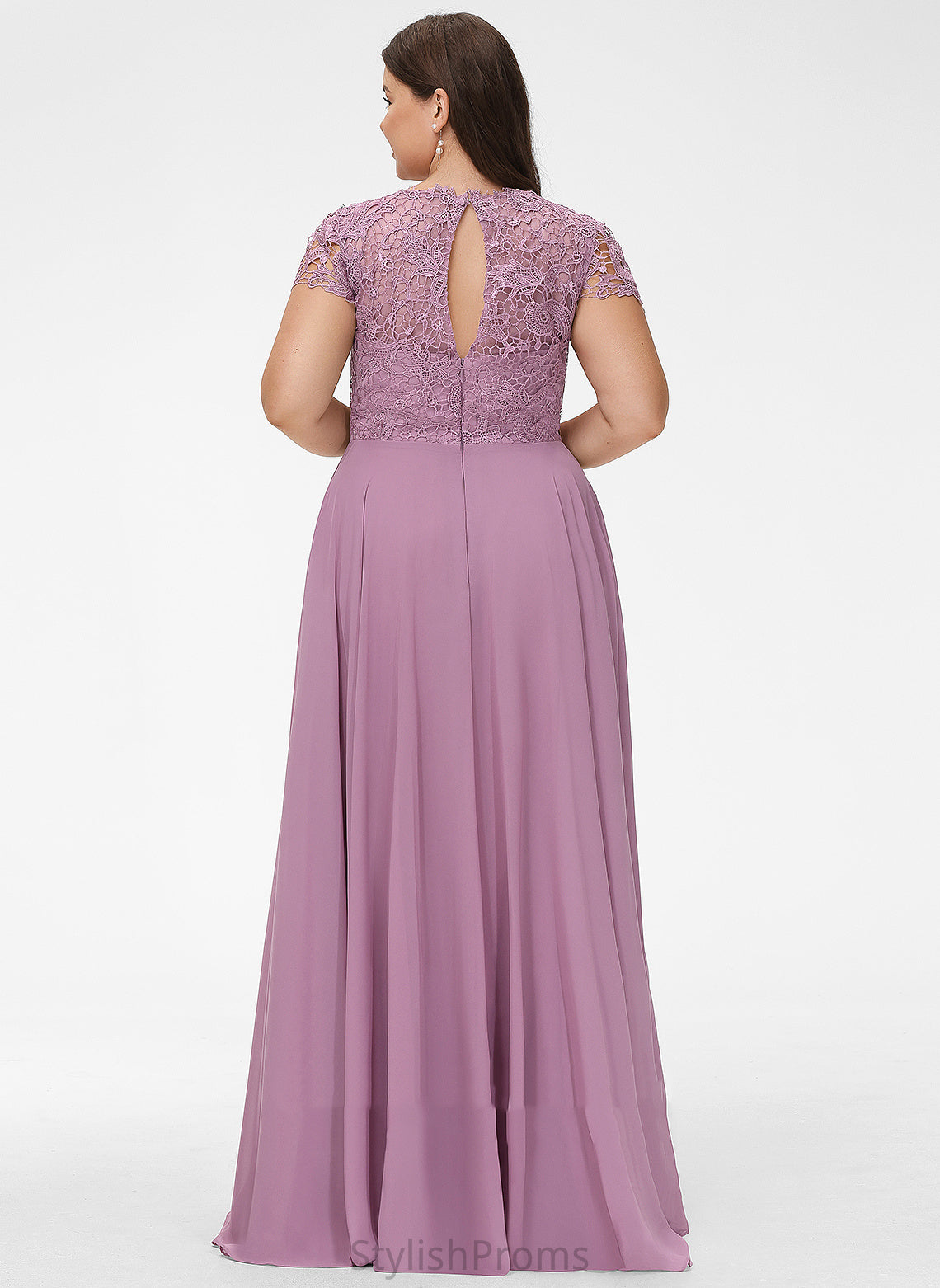 Scoop Neckline Length Silhouette A-Line Fabric Floor-Length Lace Straps&Sleeves Meredith Natural Waist V-Neck Bridesmaid Dresses