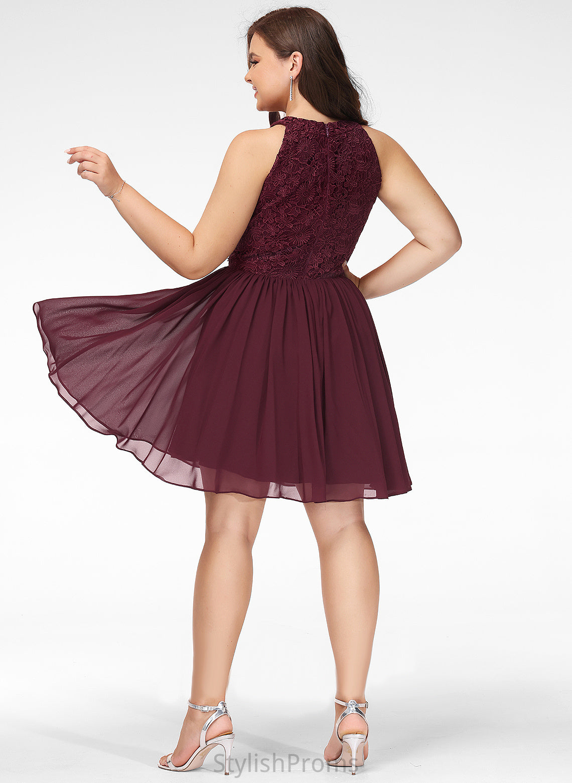 Cocktail Linda Scoop Cocktail Dresses Lace Neck Lace Chiffon With Dress A-Line Short/Mini