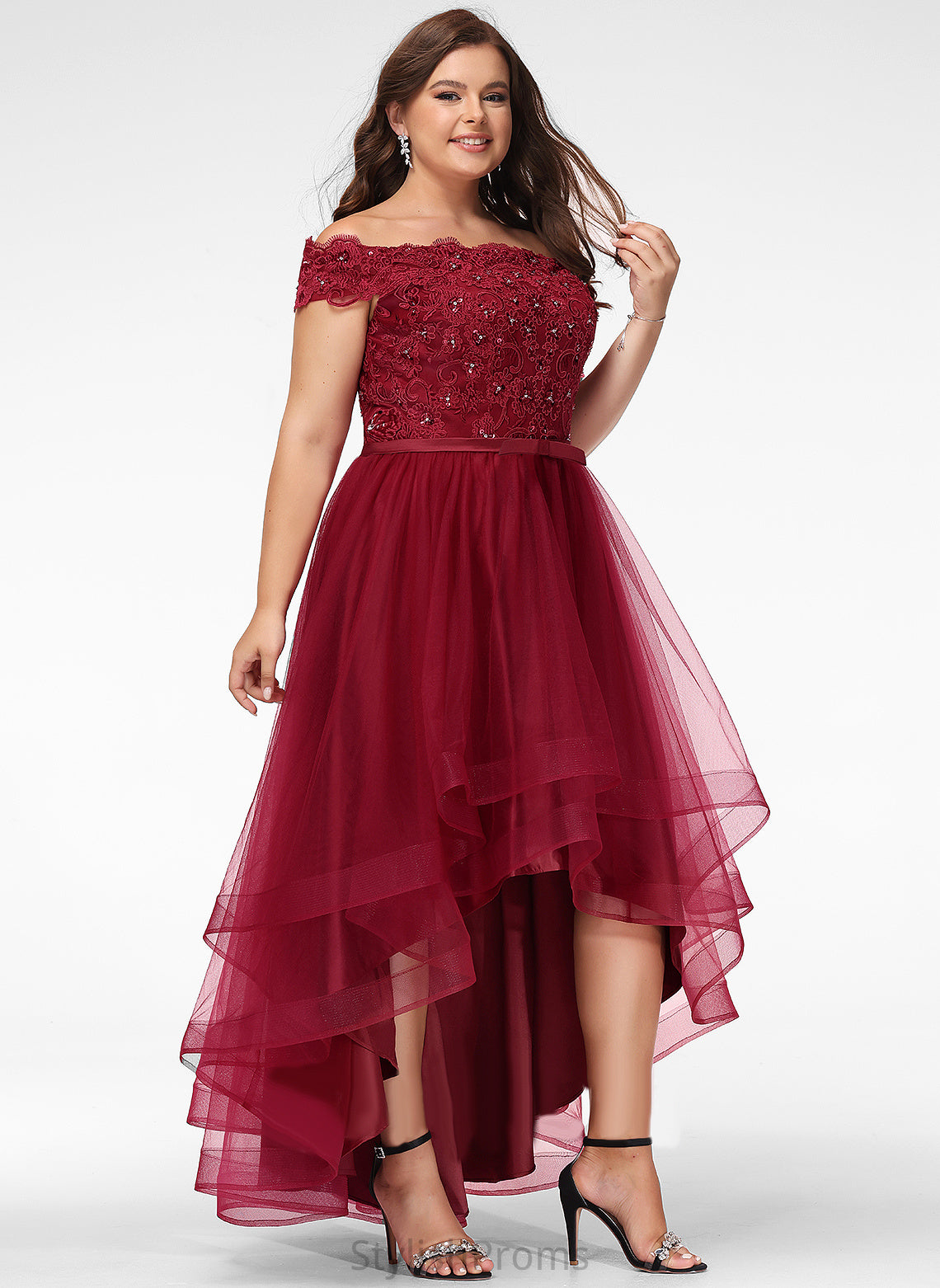 Lace Lace Paisley Asymmetrical With Beading Cocktail A-Line Cocktail Dresses Tulle Off-the-Shoulder Bow(s) Dress