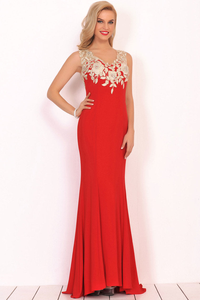 2024 Sexy V Neck Prom Dresses Mermaid Spandex With Appliques Sweep Train