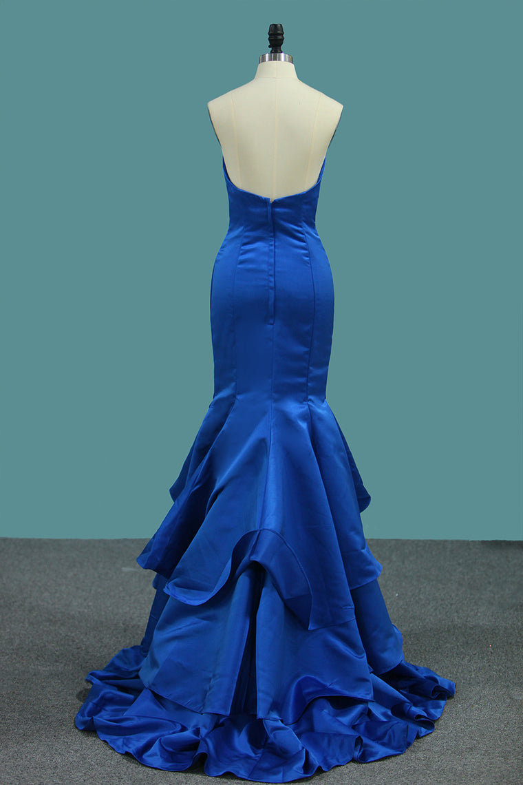 2024 New Arrival Mermaid Sweetheart Satin Evening Dresses Sweep Train