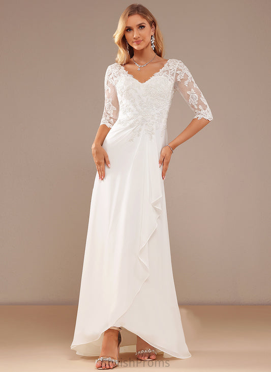 Asymmetrical Ruffle Dress Lace Chiffon A-Line Wedding Dresses Bailey V-neck Wedding With Lace