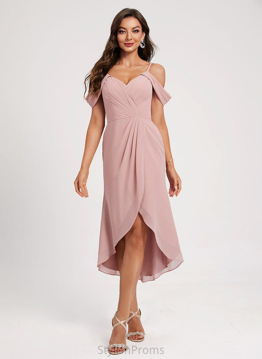 With Asymmetrical Cocktail Dresses Alula Pleated Split Front V-neck Sheath/Column Dress Chiffon Cocktail