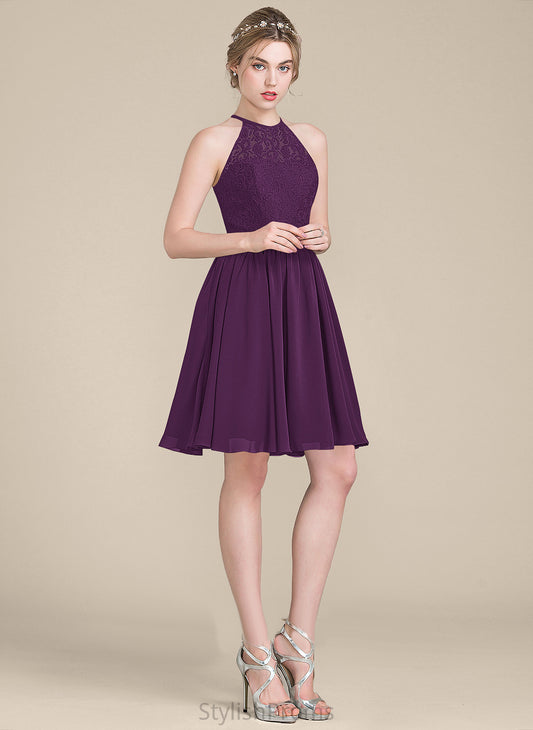 Sherlyn Cocktail Dresses Scoop Dress Neck Chiffon Knee-Length Lace Cocktail A-Line