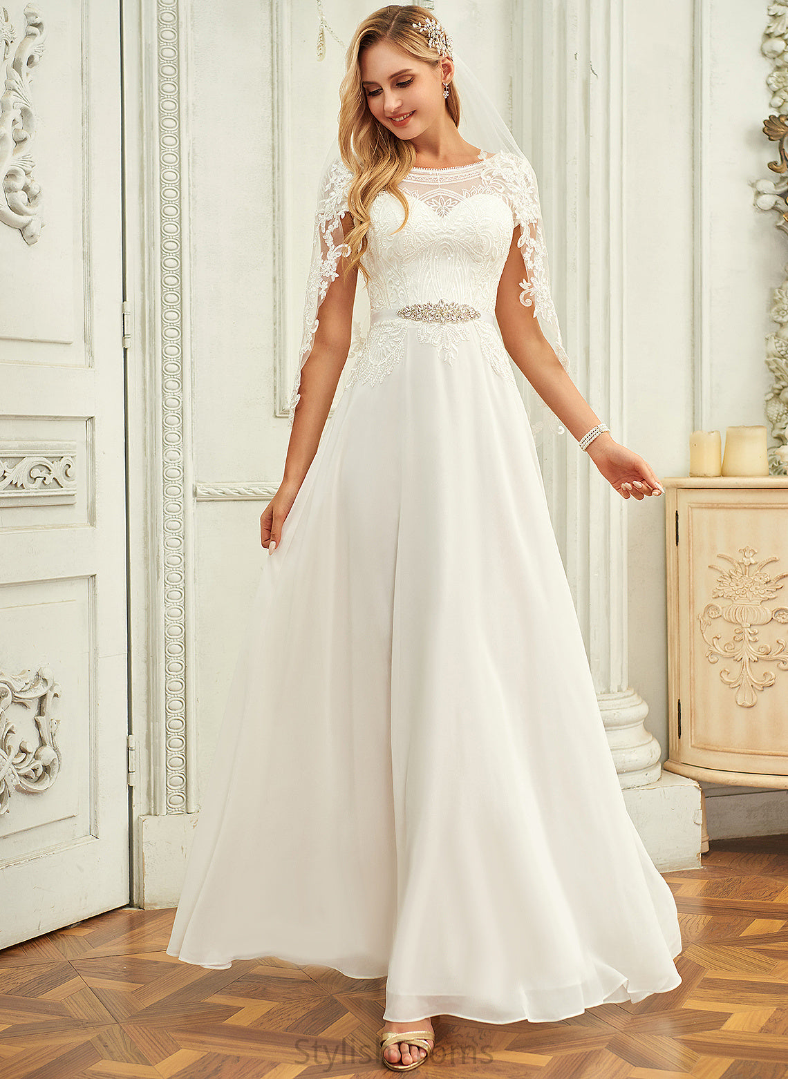 Chiffon Wedding Sequins Wedding Dresses Lace With Dress Floor-Length Scoop Louise