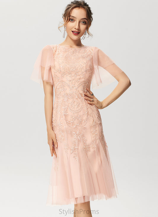 Sequins Trumpet/Mermaid Neck Dress Cocktail Lace Tulle Cocktail Dresses With Knee-Length Scoop Yuliana