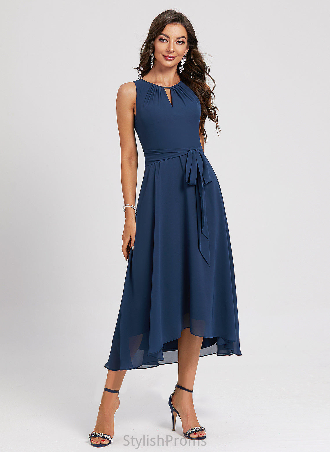 Asymmetrical Nevaeh With Sash A-Line Neck Scoop Cocktail Dresses Cocktail Dress Chiffon