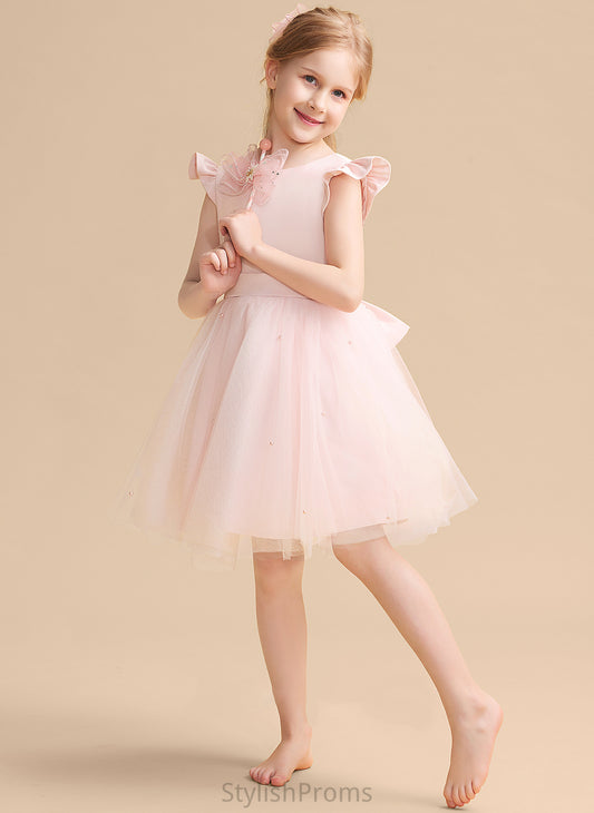 With - Ruffles/Beading/Bow(s) A-Line Neck Knee-length Flower Girl Dresses Flower Girl Tamara Dress Tulle Scoop Sleeveless