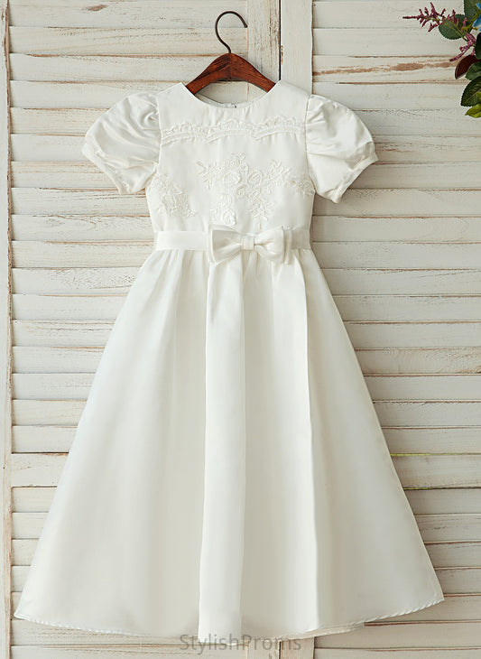 Girl Flower Girl Dresses A-Line Neck - Ankle-length Short Scoop Satin/Lace Dress Kelly Sleeves Flower