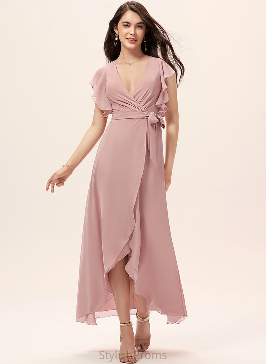 Dress Asymmetrical Chiffon Janey Ruffle Cocktail Dresses With V-neck Cocktail A-Line