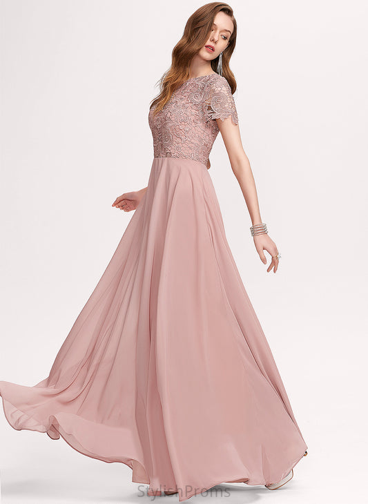 Lace A-Line Scoop Prom Dresses Sequins Muriel With Floor-Length Chiffon