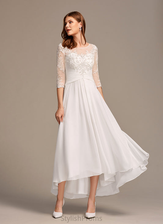 Wedding A-Line Illusion With Chiffon Lace Dress Camryn Asymmetrical Wedding Dresses