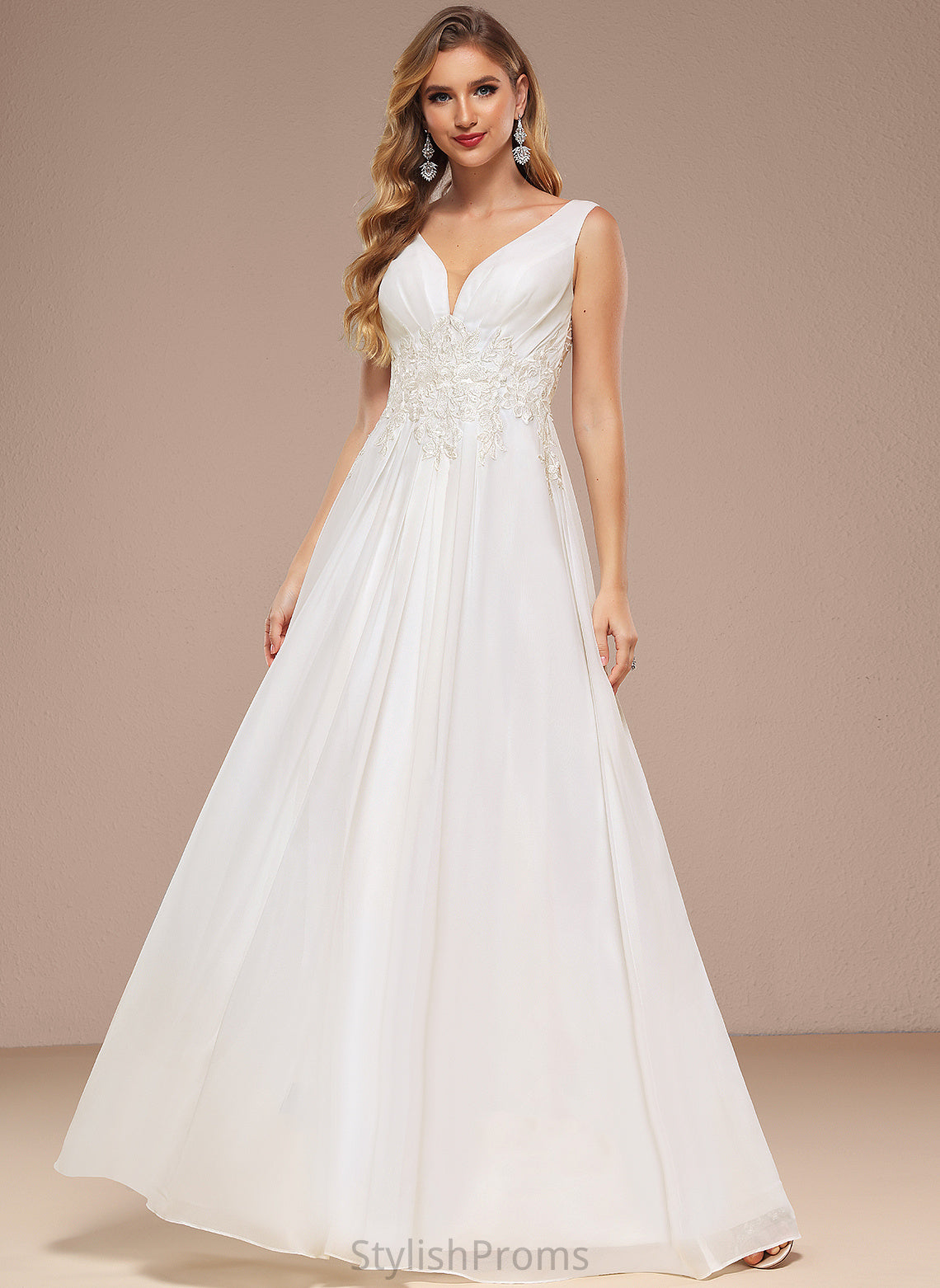 Wedding Floor-Length V-neck A-Line With Dress Sequins Lace Belen Wedding Dresses Chiffon