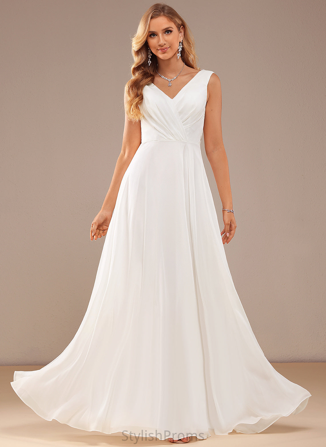 V-neck Ashanti Chiffon Lace Floor-Length Wedding Dress A-Line Wedding Dresses