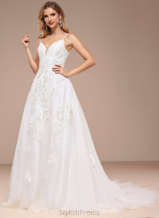 With Ball-Gown/Princess Dress Wedding Lace Court V-neck Sequins Tulle Train Chloe Wedding Dresses