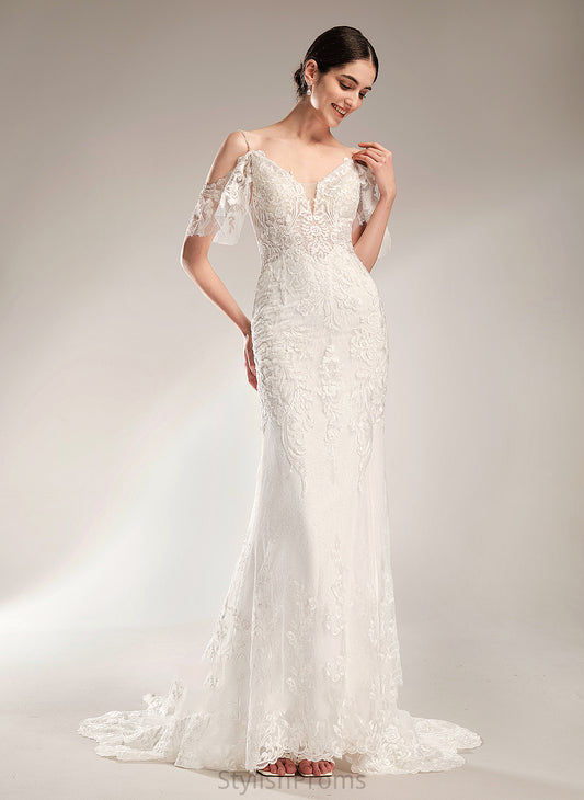 V-neck Wedding Dresses Train Sequins Dress Wedding With Beading Caitlin Chapel Trumpet/Mermaid