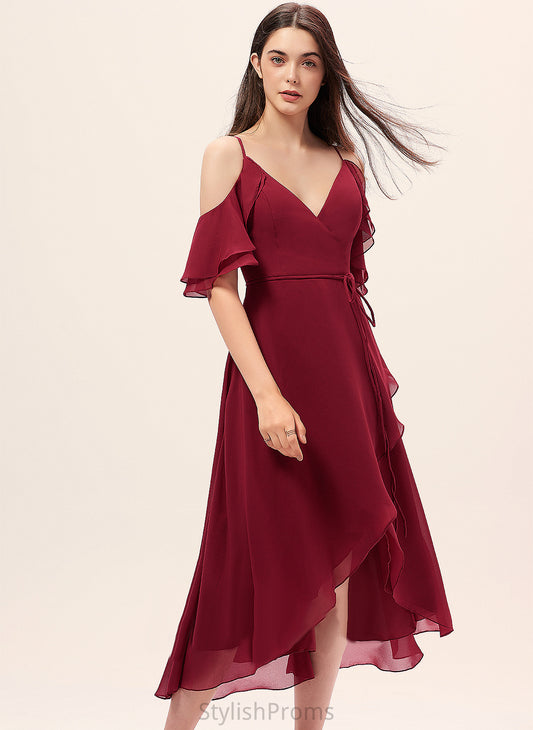 V-neck With Phoenix Cascading Chiffon A-Line Dress Cocktail Asymmetrical Cocktail Dresses Ruffles